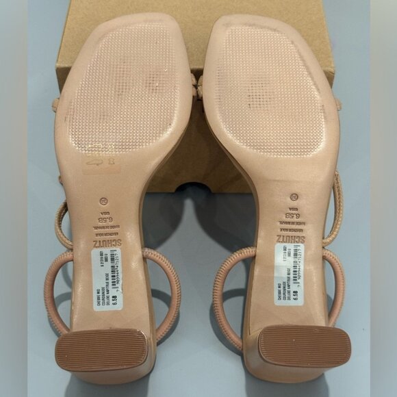 Schutz Nappa Leather Mid Heel Sandals - Chessie Mid - Nude Size 6.5 - Picture 7 of 14